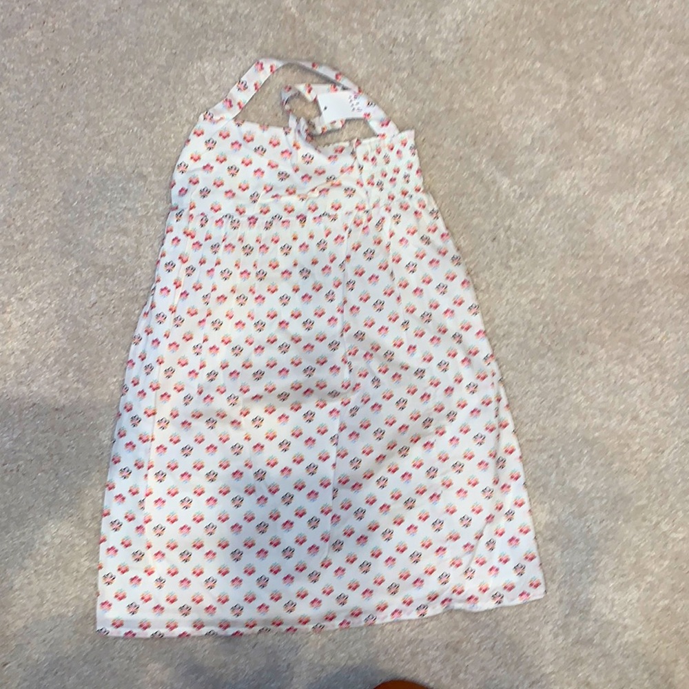 NWT-Girls 5 summer halter dress, white with floral pattern, crossing back straps
